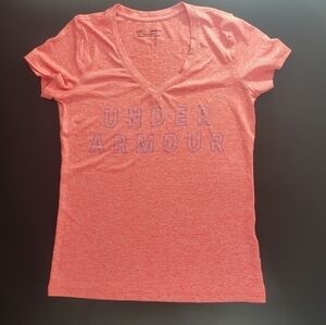 Under Armour T Shirt Women Extra Small V Neck Orange Blue